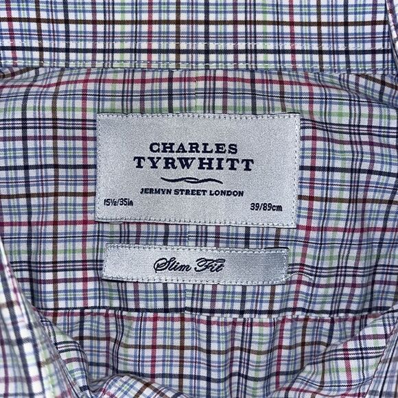 2-Charles Tyrwhitt Check Plaid & Stripe French Cuff Dress Shirt Red Gray Rainbow - Picture 3 of 6